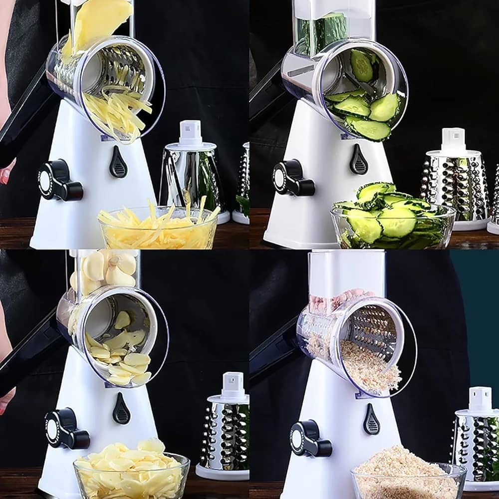 3 en 1 - Mandoline multifonction - Râpe manuelle et rotative - Avec 3 lames de hachoir