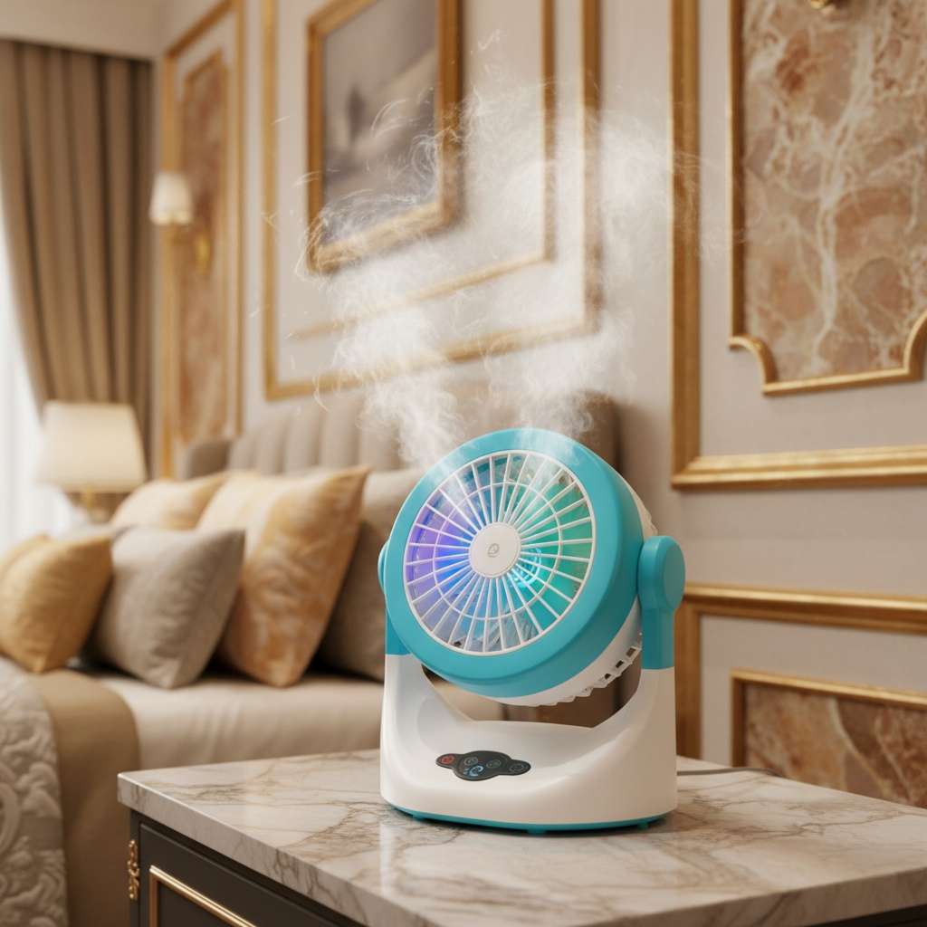 Ventilateur Brumisateur de Bureau JY-102 – Rafraîchisseur d’Air 3-en-1 avec LED