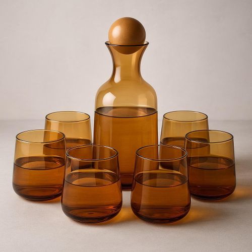 Verres ambrés et carafe assortie