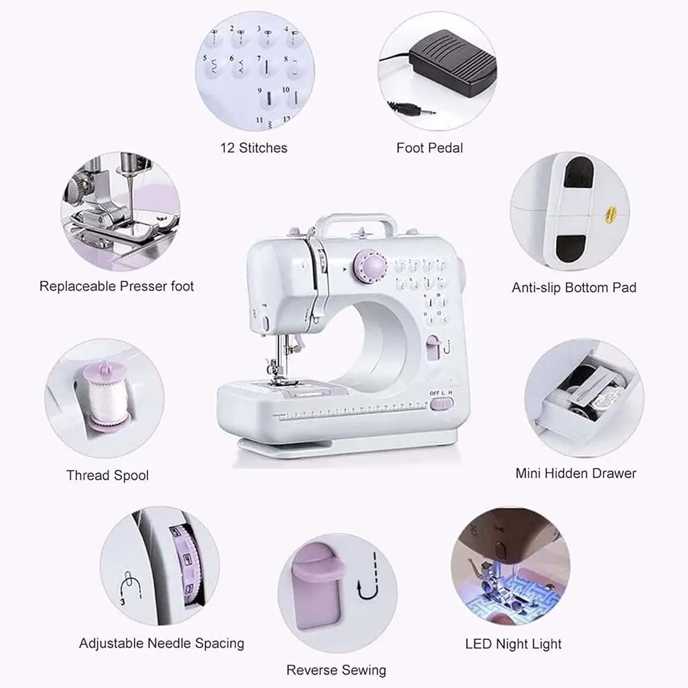 Petite machine à coudre, 12 points, dévidoir automatique, pour débutants