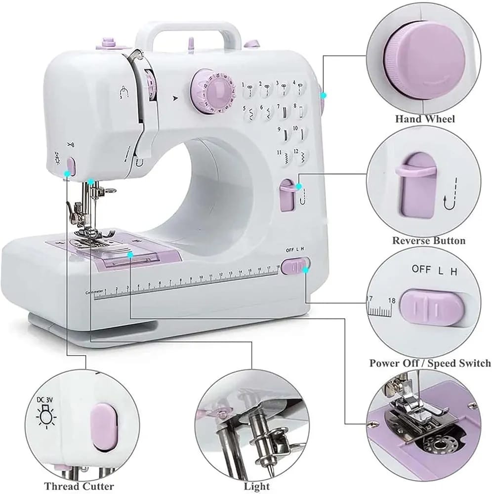Petite machine à coudre, 12 points, dévidoir automatique, pour débutants
