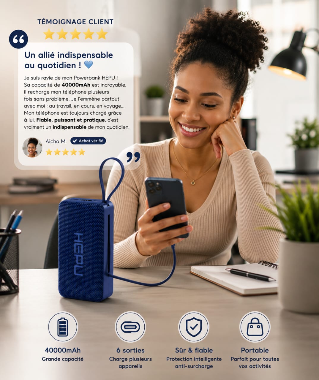 Powerbank HEPU 40 000 mAh – Charge Rapide Portable
