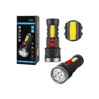 Lampe de poche L-822-6 LED avec chargement USB + lumière latérale COB
