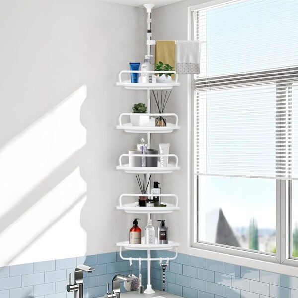 Étagère D'Angle Salle De Bain 280 Cm - Blanc/Argent